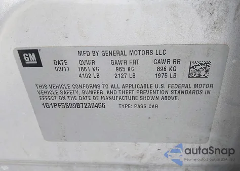 2011 Chevrolet Cruze 1Lt z USA, uszkodzony, nr VIN 1G1PF5S99B7230466